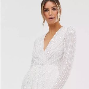 ASOS EDITION pleated plunge wrap wedding dress in sequin, size 10